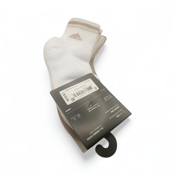 NEW adidas Women's Cushioned Sport High Quarter Socks 3-Pair Crew Socks Br/Be/Wh - Picture 3 of 4